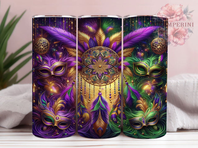 Boho Dreamcatcher Mardi Gras Tumbler, Carnival Boho Wrap, Festive Party Cup, 20oz Sublimation Wrap, New Orleans Celebration Tumbler, Colorful Dreamcatcher Design Cup, Mardi Gras Bohemian Theme Wrap Sublimation Li Zamperini 