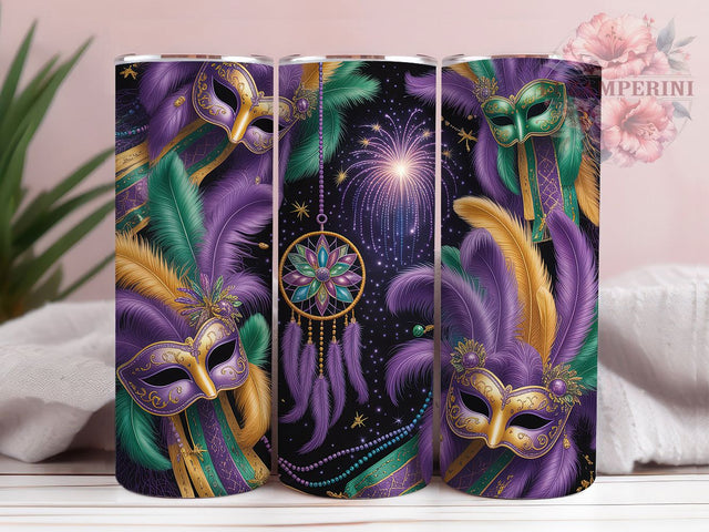 Boho Dreamcatcher Mardi Gras Tumbler, Carnival Boho Wrap, Festive Party Cup, 20oz Sublimation Wrap, New Orleans Celebration Tumbler, Colorful Dreamcatcher Design Cup, Mardi Gras Bohemian Theme Wrap Sublimation Li Zamperini 