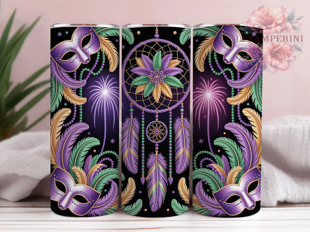 Boho Dreamcatcher Mardi Gras Tumbler, Carnival Boho Wrap, Festive Party Cup, 20oz Sublimation Wrap, New Orleans Celebration Tumbler, Colorful Dreamcatcher Design Cup, Mardi Gras Bohemian Theme Wrap Sublimation Li Zamperini 