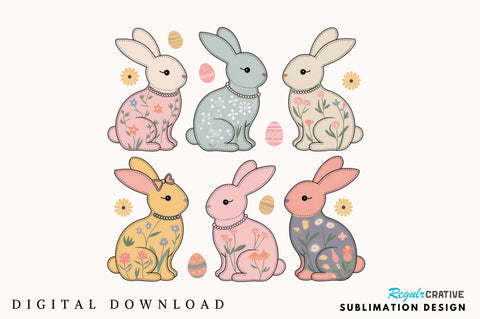 Boho Easter Bunny PNG, Floral Easter PNG, Easter Bunny Animal PNG Sublimation Regulrcrative 