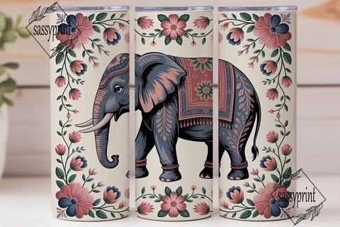 Boho Elephant Floral Tumbler Wrap Sublimation sassyprint 