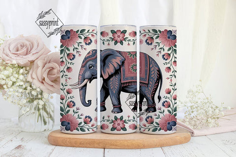 Boho Elephant Floral Tumbler Wrap Sublimation sassyprint 