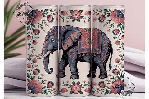 Boho Elephant Floral Tumbler Wrap Sublimation sassyprint 