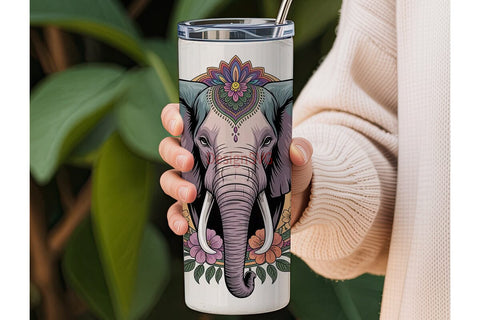 Boho Elephant Mandala 20oz Tumbler Wrap Sublimation DesignSVG 