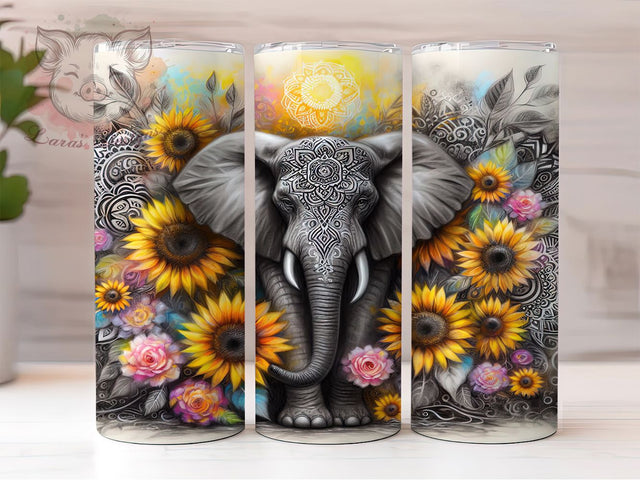 Boho Elephant Mandala Exotic Tumbler, Floral Mandala, Animal Tumbler, Exotic Wrap, Spiritual Design, Sublimation Cup, 20Oz Tumbler Sublimation Lara' s Designs 