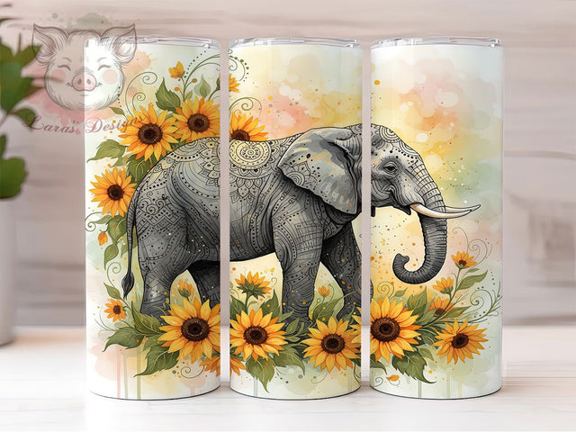 Boho Elephant Mandala Exotic Tumbler, Floral Mandala, Animal Tumbler, Exotic Wrap, Spiritual Design, Sublimation Cup, 20Oz Tumbler Sublimation Lara' s Designs 