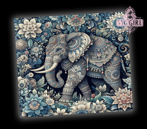 Boho Elephant Tumbler Wrap, Floral Elephant Tumbler, Boho Safari Decor, Blue Tumbler Wrap, Sublimation Design, 20oz Tumbler, Elephant Lover Gift, Tropical Drinkware Sublimation SvggirlplusArt 