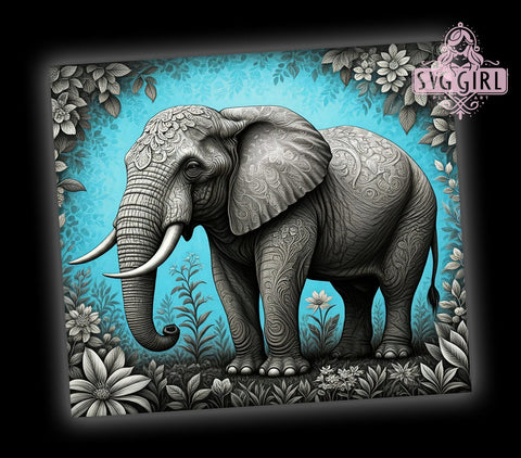 Boho Elephant Tumbler Wrap, Floral Elephant Tumbler, Boho Safari Decor, Blue Tumbler Wrap, Sublimation Design, 20oz Tumbler, Elephant Lover Gift, Tropical Drinkware Sublimation SvggirlplusArt 