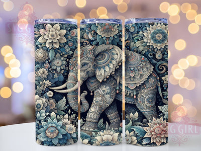 Boho Elephant Tumbler Wrap, Floral Elephant Tumbler, Boho Safari Decor, Blue Tumbler Wrap, Sublimation Design, 20oz Tumbler, Elephant Lover Gift, Tropical Drinkware Sublimation SvggirlplusArt 