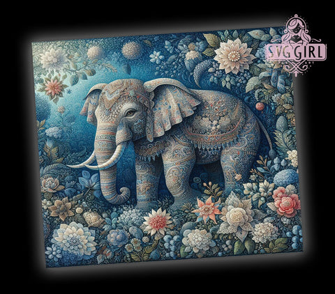 Boho Elephant Tumbler Wrap, Floral Elephant Tumbler, Boho Safari Decor, Blue Tumbler Wrap, Sublimation Design, 20oz Tumbler, Elephant Lover Gift, Tropical Drinkware Sublimation SvggirlplusArt 