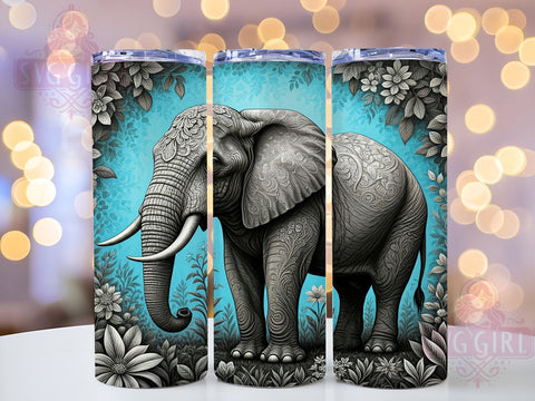 Boho Elephant Tumbler Wrap, Floral Elephant Tumbler, Boho Safari Decor, Blue Tumbler Wrap, Sublimation Design, 20oz Tumbler, Elephant Lover Gift, Tropical Drinkware Sublimation SvggirlplusArt 