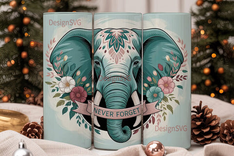 Boho Elephant Tumbler Wrap Sublimation DesignSVG 
