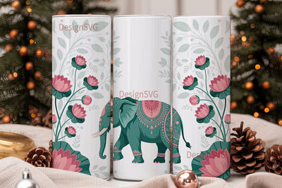 Boho Elephant Tumbler Wrap Sublimation DesignSVG 