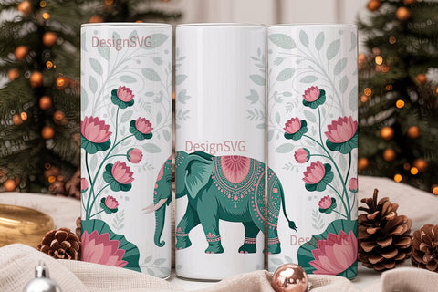 Boho Elephant Tumbler Wrap Sublimation DesignSVG 
