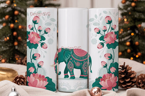 Boho Elephant Tumbler Wrap Sublimation DesignSVG 