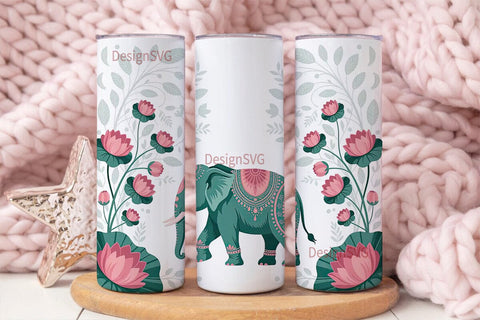 Boho Elephant Tumbler Wrap Sublimation DesignSVG 