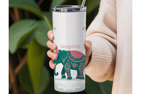 Boho Elephant Tumbler Wrap Sublimation DesignSVG 
