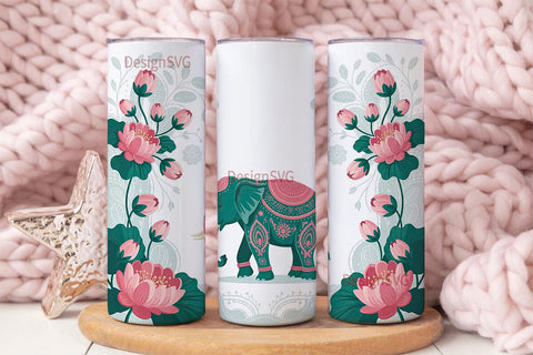 Boho Elephant Tumbler Wrap Sublimation DesignSVG 