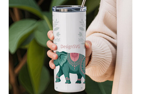 Boho Elephant Tumbler Wrap Sublimation DesignSVG 