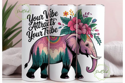 Boho Elephant Vibe 20oz Tumbler Wrap Sublimation PixelChick 