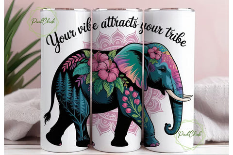Boho Elephant Vibe 20oz Tumbler Wrap Sublimation PixelChick 