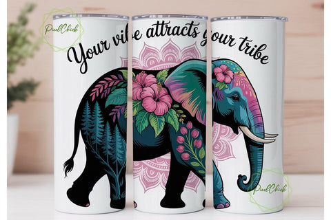 Boho Elephant Vibe 20oz Tumbler Wrap Sublimation PixelChick 