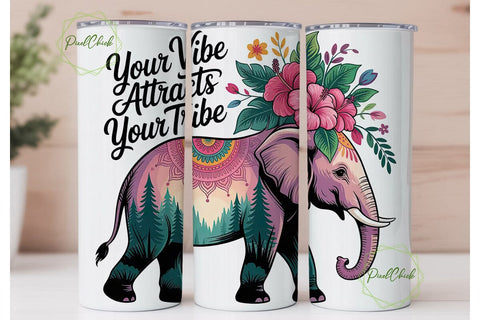Boho Elephant Vibe 20oz Tumbler Wrap Sublimation PixelChick 