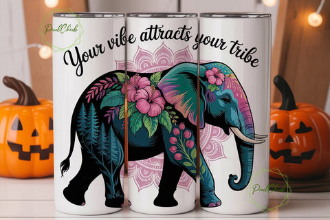 Boho Elephant Vibe 20oz Tumbler Wrap Sublimation PixelChick 