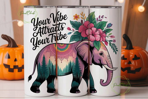 Boho Elephant Vibe 20oz Tumbler Wrap Sublimation PixelChick 