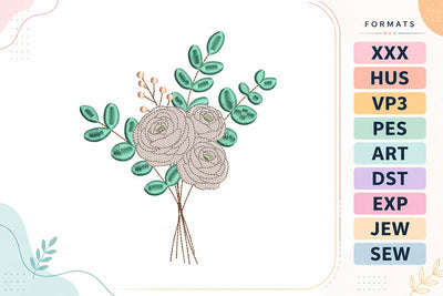 Boho Eucalyptus and Cream Floral Bouquet Embroidery Design Embroidery/Applique DESIGNS sg embroidery 