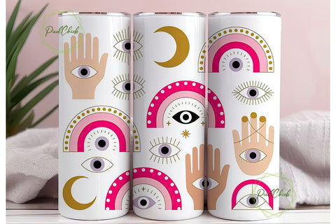 Boho Evil Eye Tumbler Wrap PNG Sublimation PixelChick 