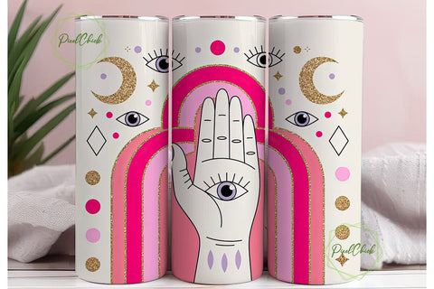 Boho Evil Eye Tumbler Wrap PNG Sublimation PixelChick 