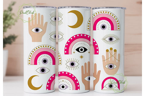 Boho Evil Eye Tumbler Wrap PNG Sublimation PixelChick 