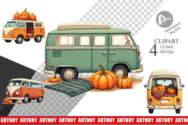 Boho Fall Camper Clipart Sublimation artnoy 