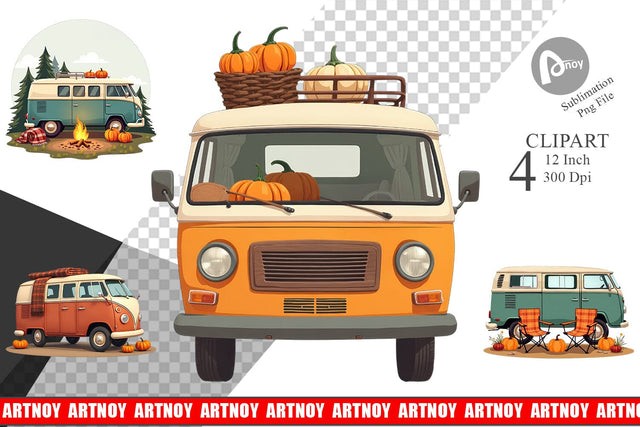 Boho Fall Camper Clipart Sublimation artnoy 