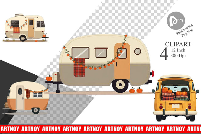 Boho Fall Camper Clipart Sublimation artnoy 