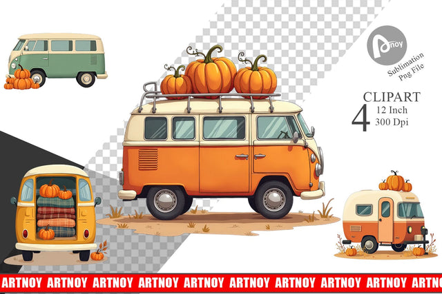 Boho Fall Camper Clipart Sublimation artnoy 