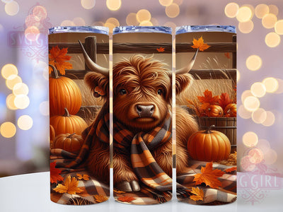Boho Fall Highland Cow Pumpkin Tumbler, Farm Highland Cow Wrap, 20Oz Sublimation Design, Rustic Boho Cup, Autumn Cow Drinkware, Farmhouse Style Tumbler, Boho Pumpkin Wrap Sublimation SvggirlplusArt 