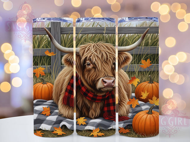 Boho Fall Highland Cow Pumpkin Tumbler, Farm Highland Cow Wrap, 20Oz Sublimation Design, Rustic Boho Cup, Autumn Cow Drinkware, Farmhouse Style Tumbler, Boho Pumpkin Wrap Sublimation SvggirlplusArt 
