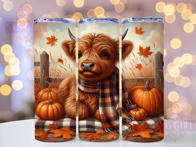 Boho Fall Highland Cow Pumpkin Tumbler, Farm Highland Cow Wrap, 20Oz Sublimation Design, Rustic Boho Cup, Autumn Cow Drinkware, Farmhouse Style Tumbler, Boho Pumpkin Wrap Sublimation SvggirlplusArt 