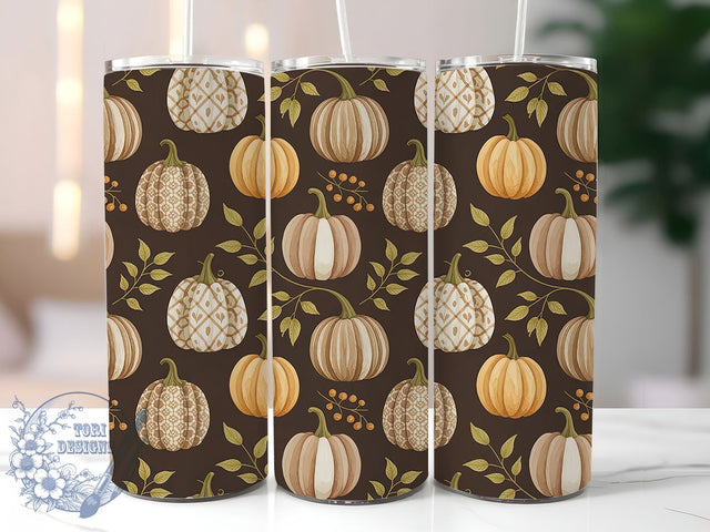 Boho Fall Pumpkin Autumn Tumbler, Boho Autumn Mug, Seamless Tumbler Wrap, Rustic Fall Drinkware, 20Oz Sublimation Design, Autumn Pumpkin Cup, Bohemian Coffee Cup Sublimation ToriDesigns 