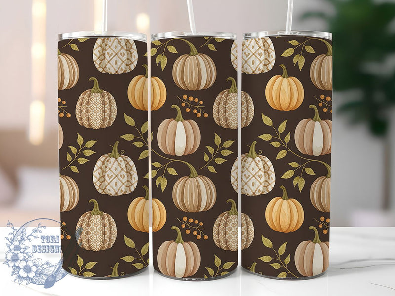 Boho Fall Pumpkin Autumn Tumbler, Boho Autumn Mug, Seamless Tumbler Wrap, Rustic Fall Drinkware, 20Oz Sublimation Design, Autumn Pumpkin Cup, Bohemian Coffee Cup Sublimation ToriDesigns 