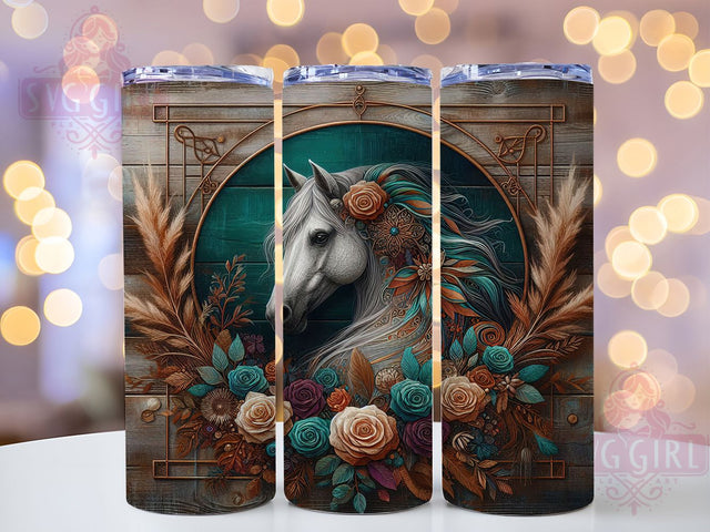 Boho Fantasy Horse Western 20oz Tumbler, Rustic Country, Fantasy Horse, Magical Design, Western Boho, Sublimation Wrap, 20Oz Tumbler Sublimation SvggirlplusArt 