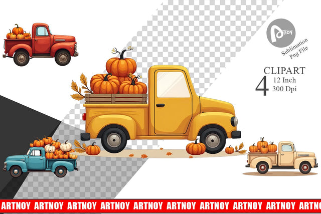 Boho Farm Trucks Clipart Sublimation artnoy 