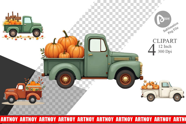 Boho Farm Trucks Clipart Sublimation artnoy 