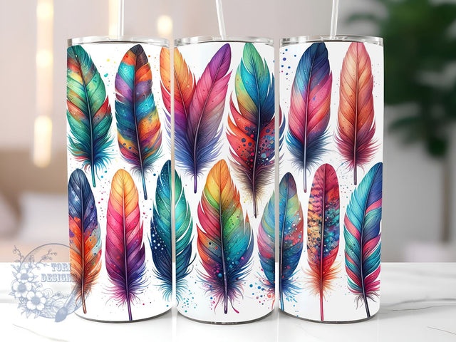 Boho Feather 20oz Skinny Tumbler, Boho Tumbler Png, Straight & Tapered Tumbler Wrap, Instant Digital Download Sublimation ToriDesigns 