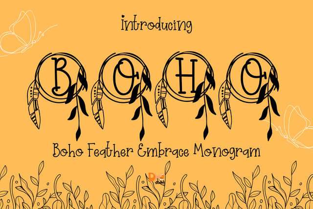 Boho Feather Embrace Monogram Font Dm Letter Studio 