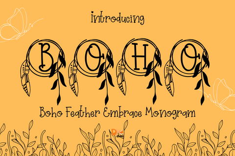 Boho Feather Embrace Monogram Font Dm Letter Studio 