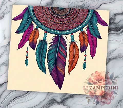 Boho Feather Tumbler, Western Sublimation Wrap, 20oz Drinkware Design, Rustic Bohemian Art, Feather Tumbler Design, Country Style Wrap, Digital Download Sublimation Li Zamperini 