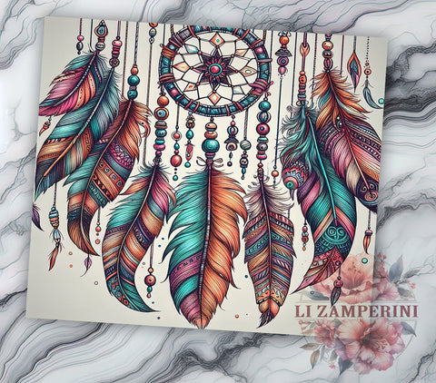 Boho Feather Tumbler, Western Sublimation Wrap, 20oz Drinkware Design, Rustic Bohemian Art, Feather Tumbler Design, Country Style Wrap, Digital Download Sublimation Li Zamperini 